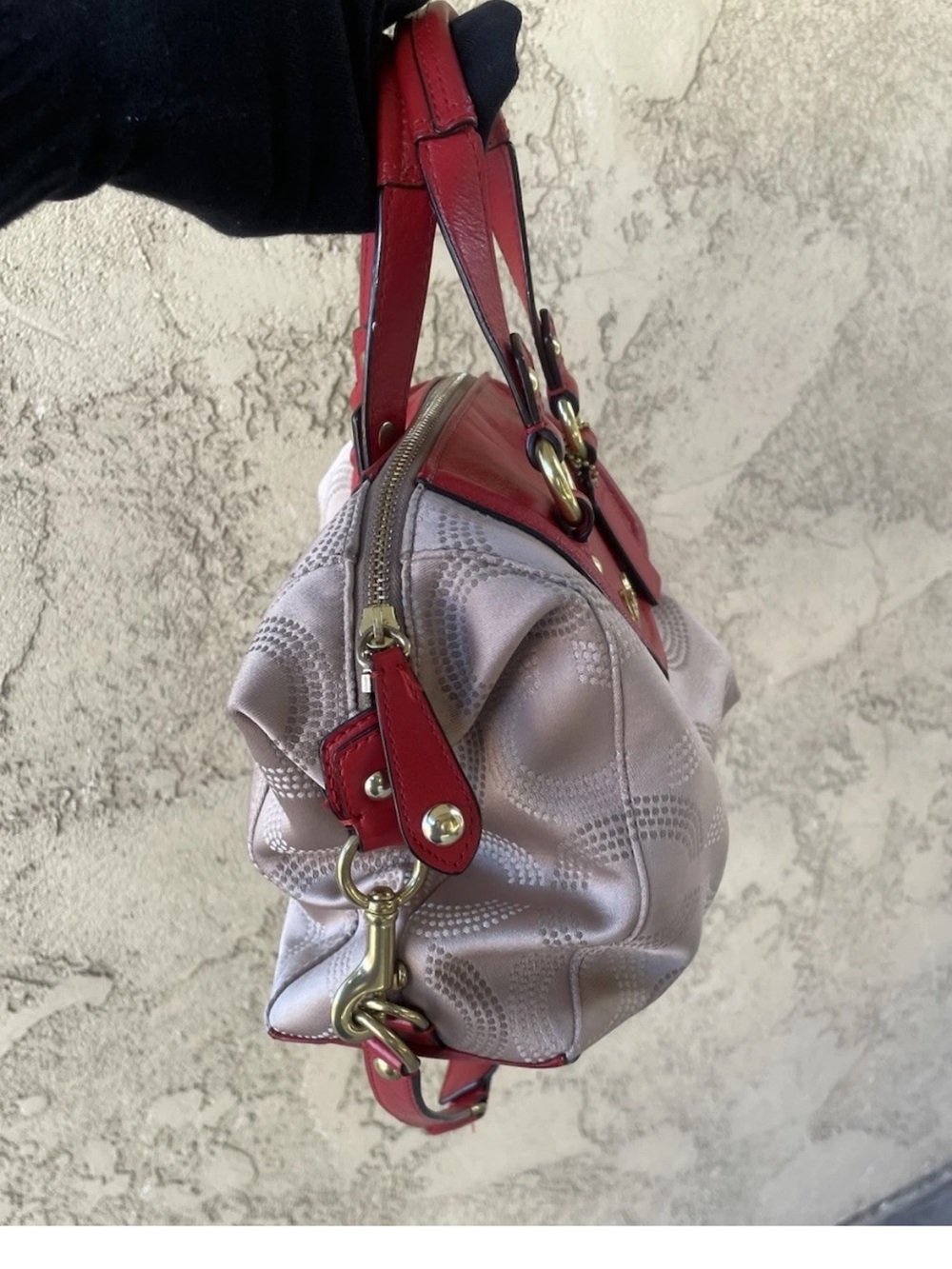 Coach Ashley Signature Khaki Red Op Art Dotted Satchel Crossbody, 2012, F20027 - Picture 7 of 16